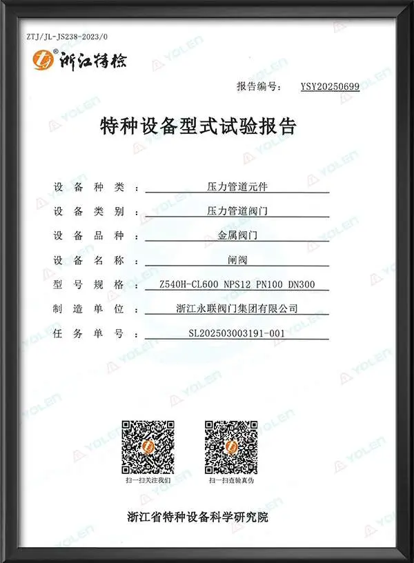 闸阀特种设备型式试验报告